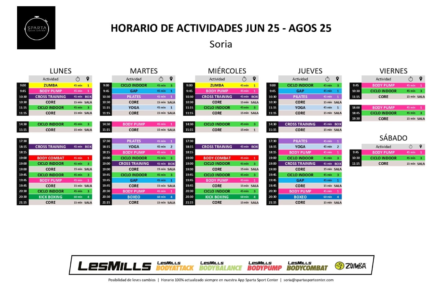 horario gimnasio sparta sport center soria