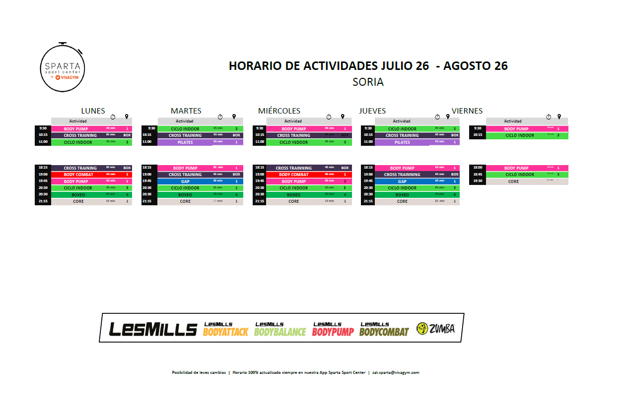 horario del gimnasio sparta sport center soria