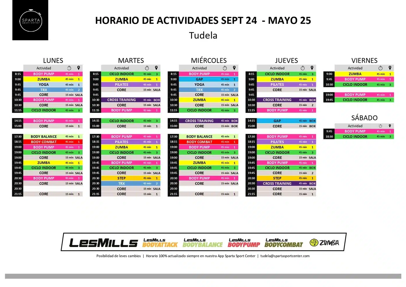 horario del gimnasio sparta sport center en tudela