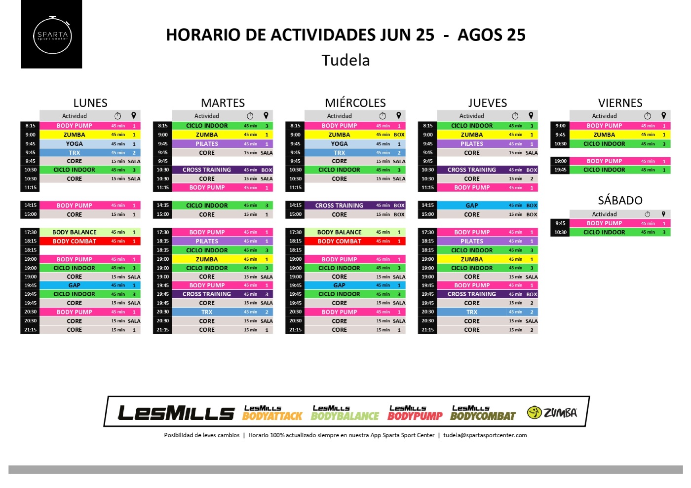 horario gimnasio sparta sport center tudela