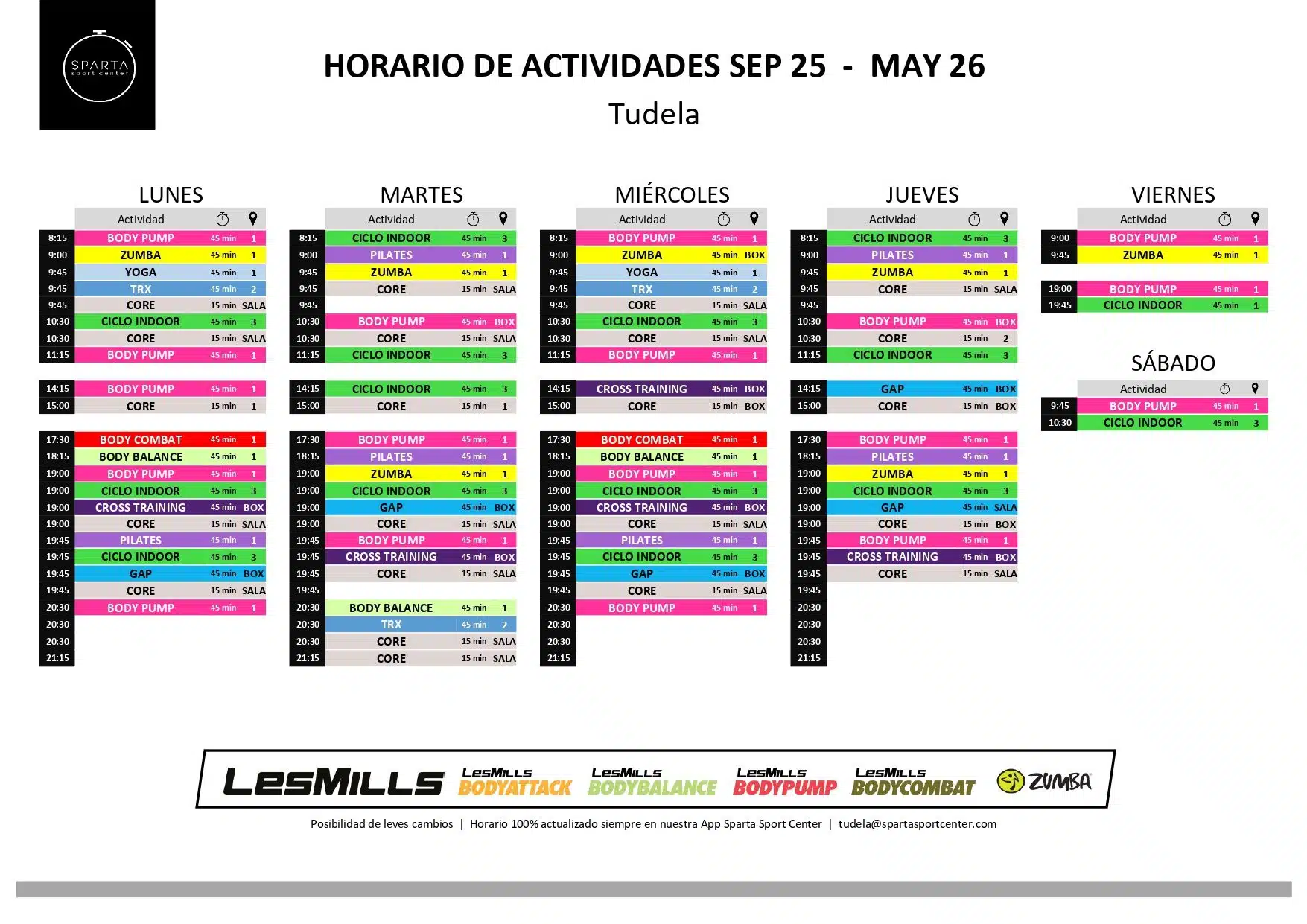 horario del gimnasio sparta sport center tudela