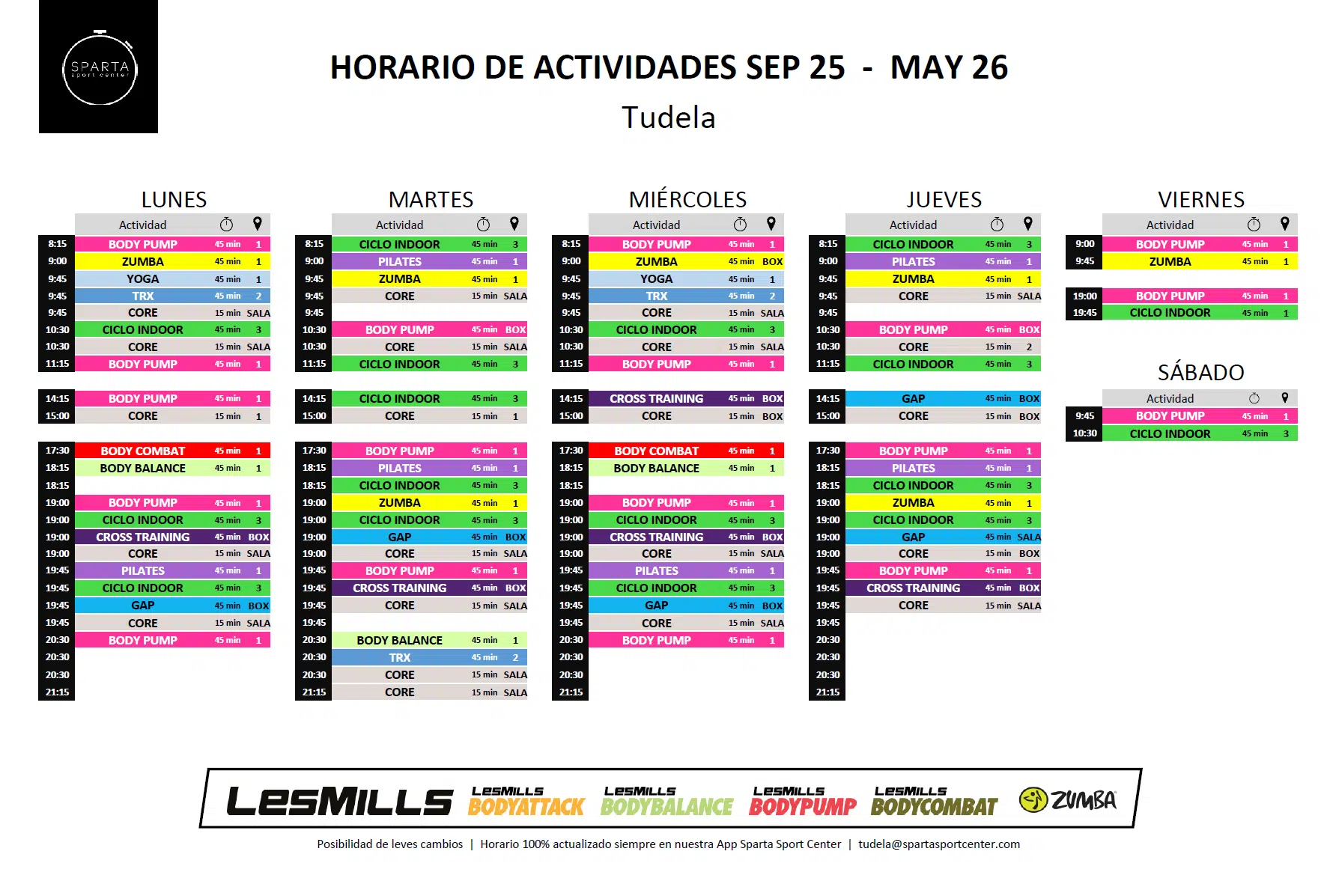 horario del gimnasio sparta sport center tudela