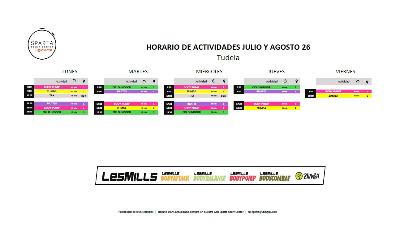 07.26 Horario actividades dirigidas Tudela