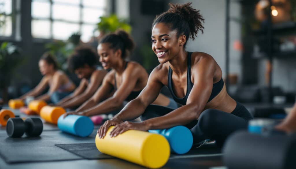 clase de fitness con rodillos en un gimnasio