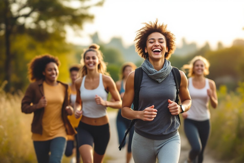 mujer liderando un grupo en una sesion de ejercicio al aire libre