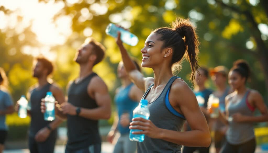 mujeres hidratandose despues de hacer ejercicio al aire libre