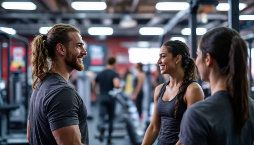 grupo de personas charlando en gimnasio