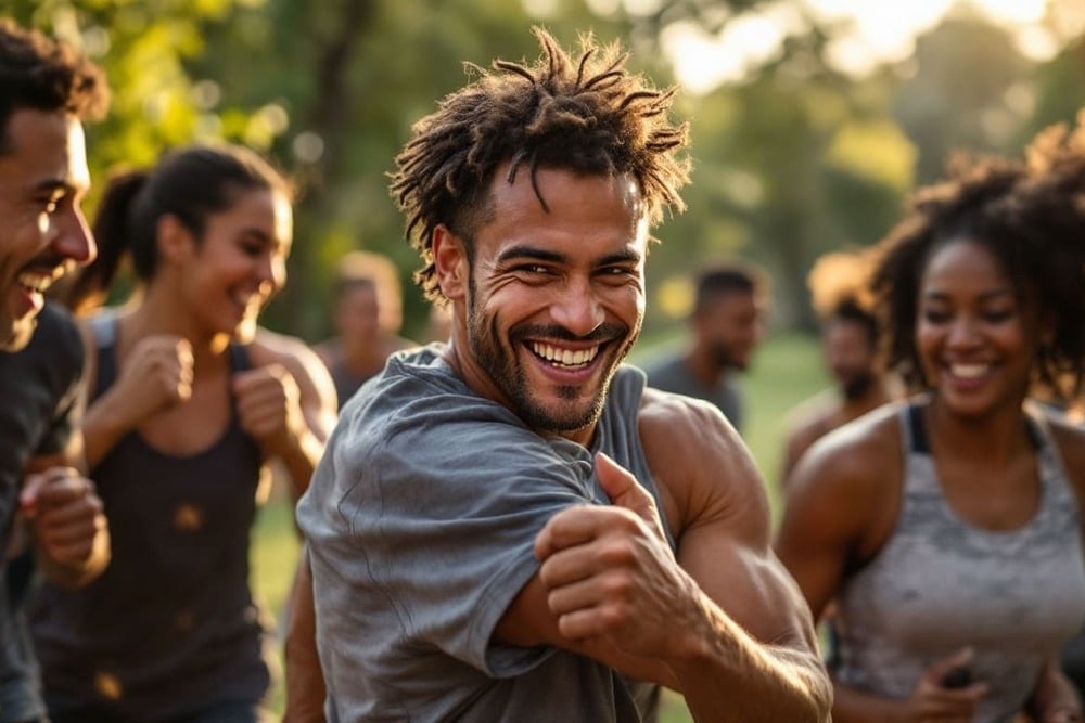 hombre sonriente disfrutando de actividad fisica