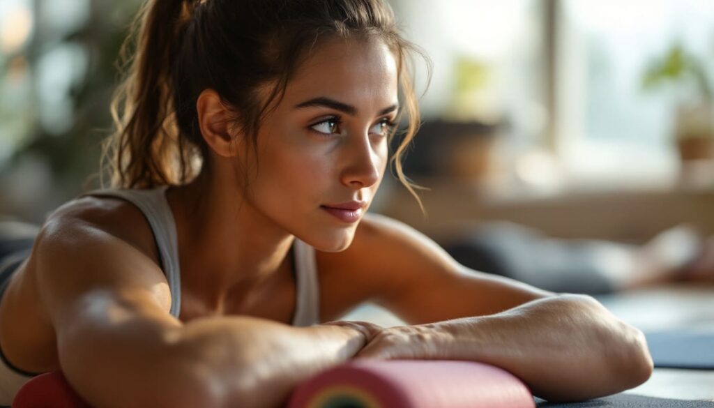 mujer en gimnasio concentrada en su entrenamiento