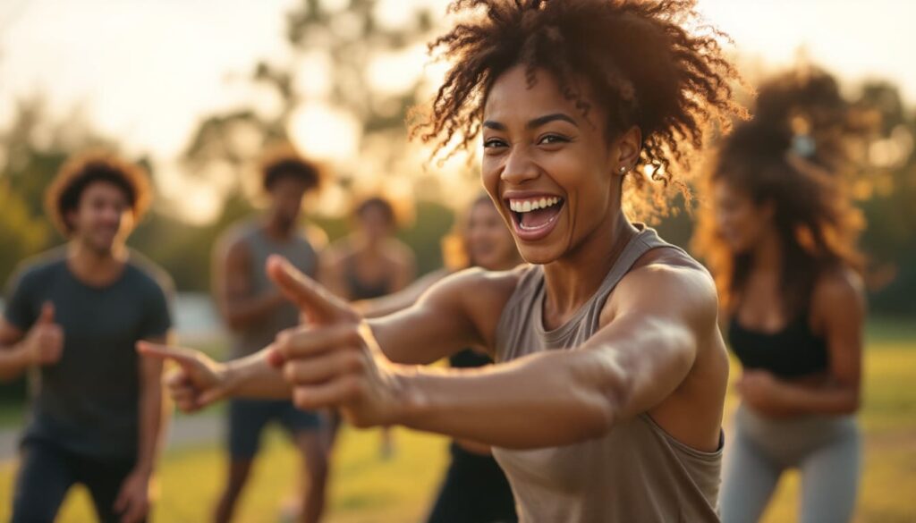 mujer feliz haciendo ejercicio al aire libre