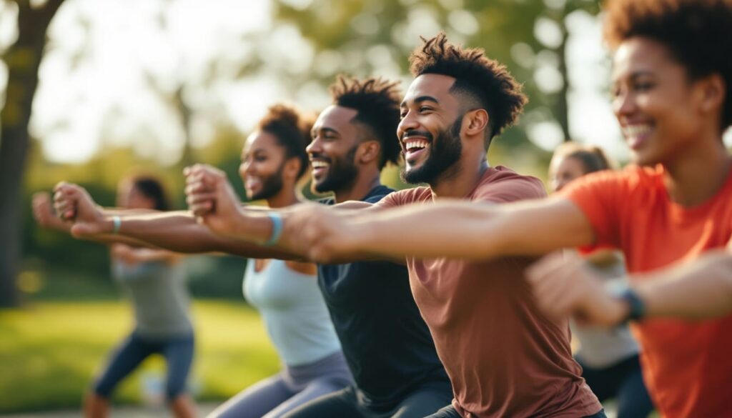 personas entrenando juntas en exterior