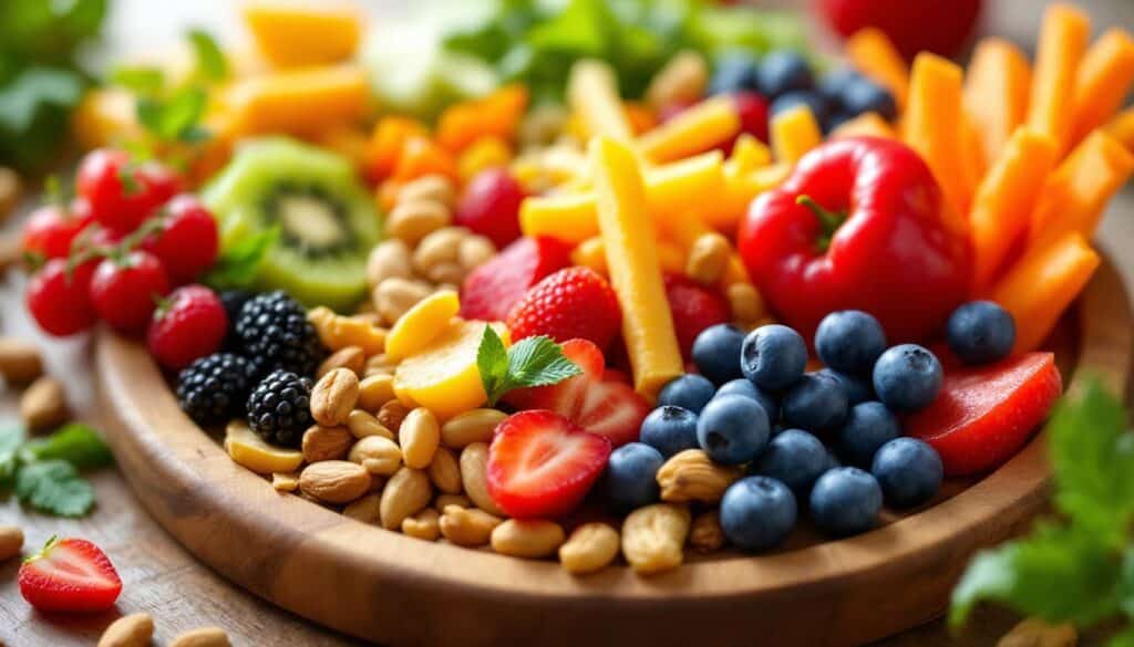 plato con frutas frescas frutos secos y verduras coloridas en presentacion apetecible