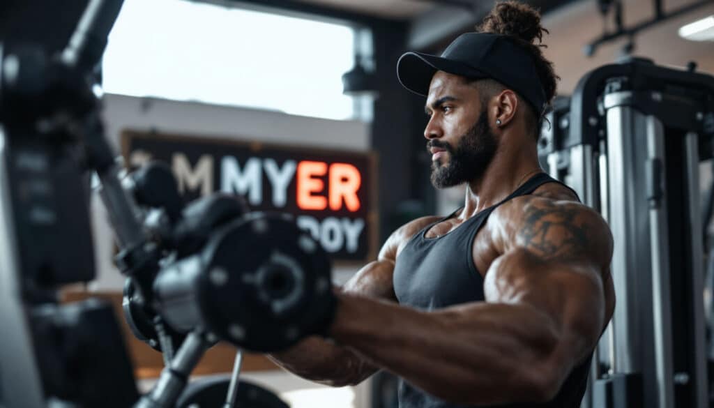 hombre con gorra en gimnasio