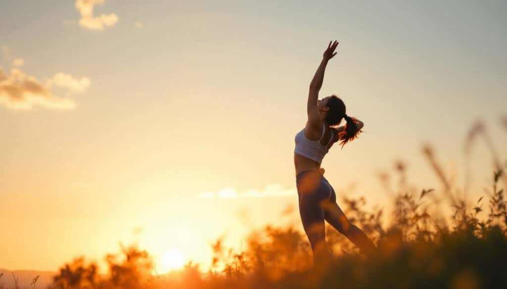 mujer estirándose al aire libre