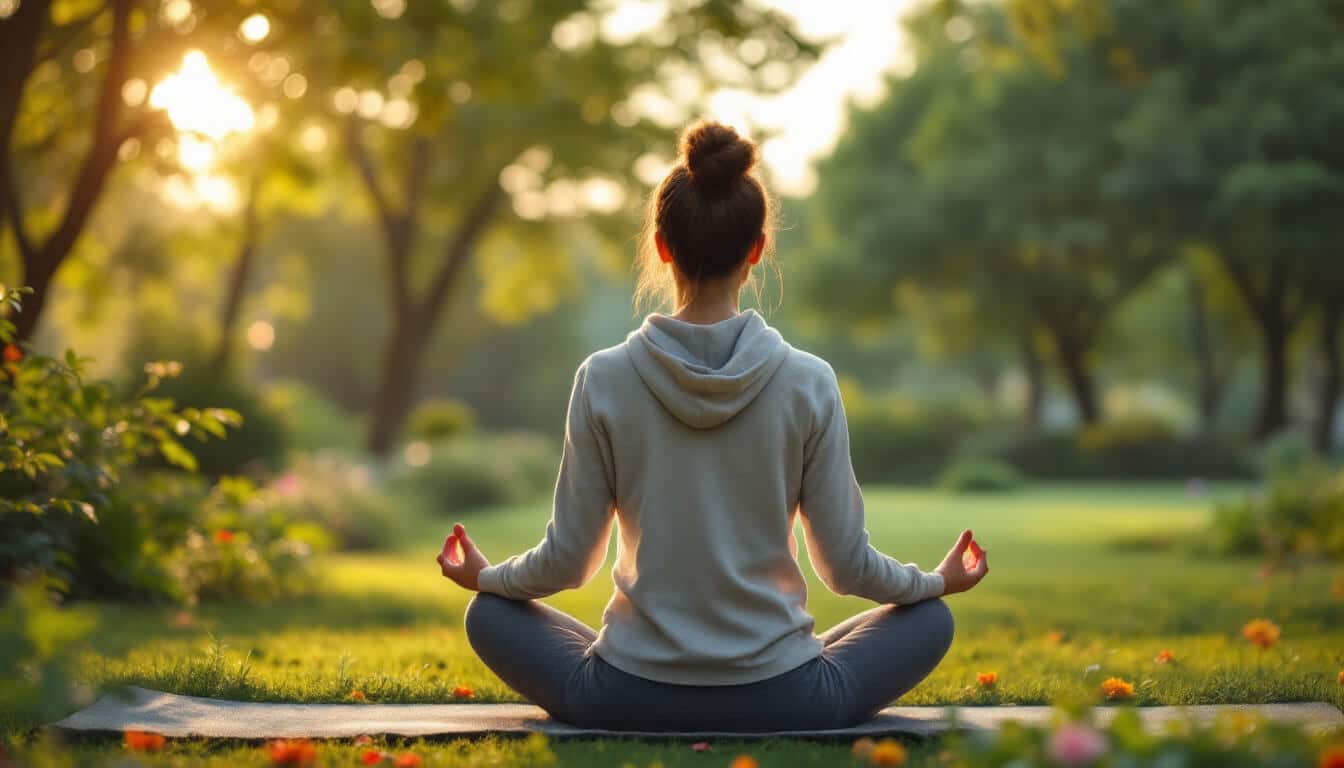 mujer haciendo yoga al aire libre