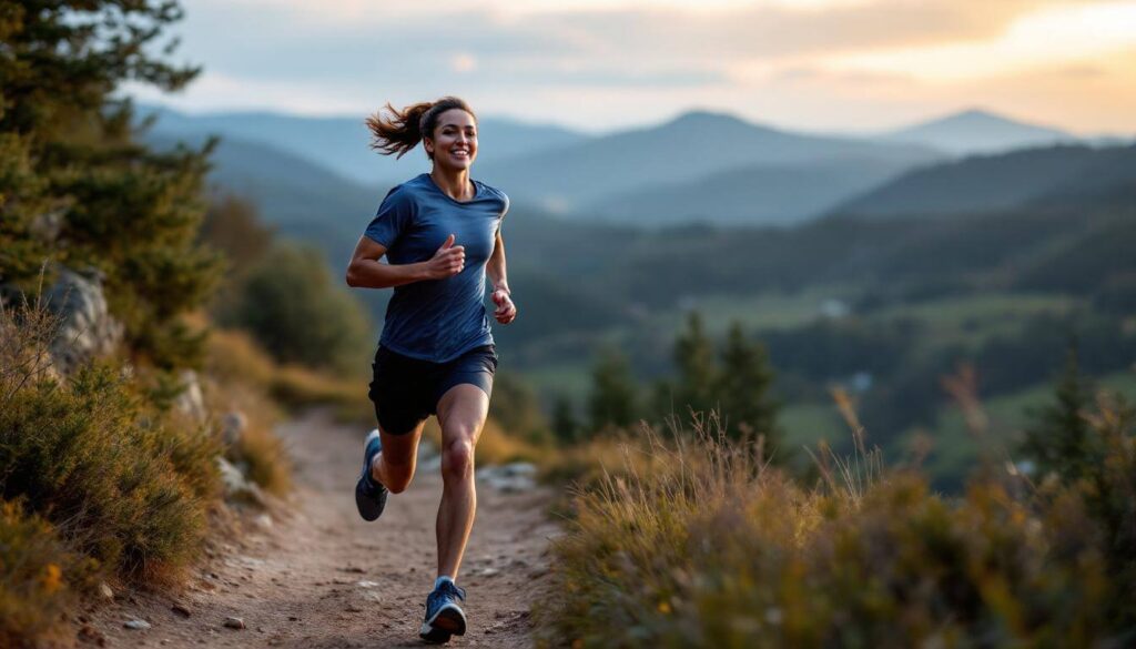mujer corriendo por el campo