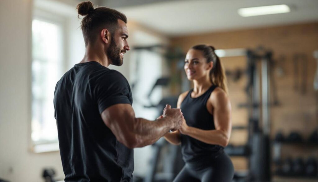 hombre y mujer en gimnasio