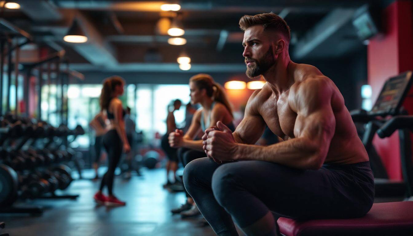 hombre y mujer sentados en gimnasio