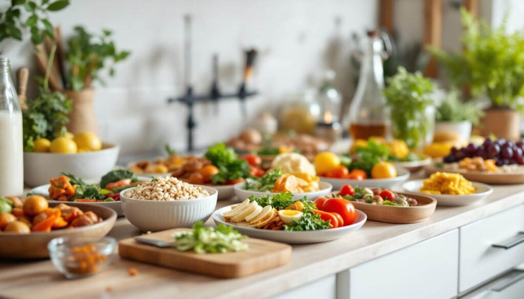 platos con frutas y verduras