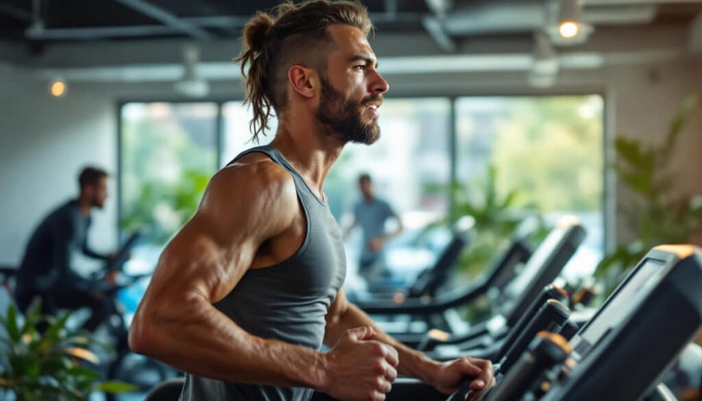hombre corriendo en gimnasio