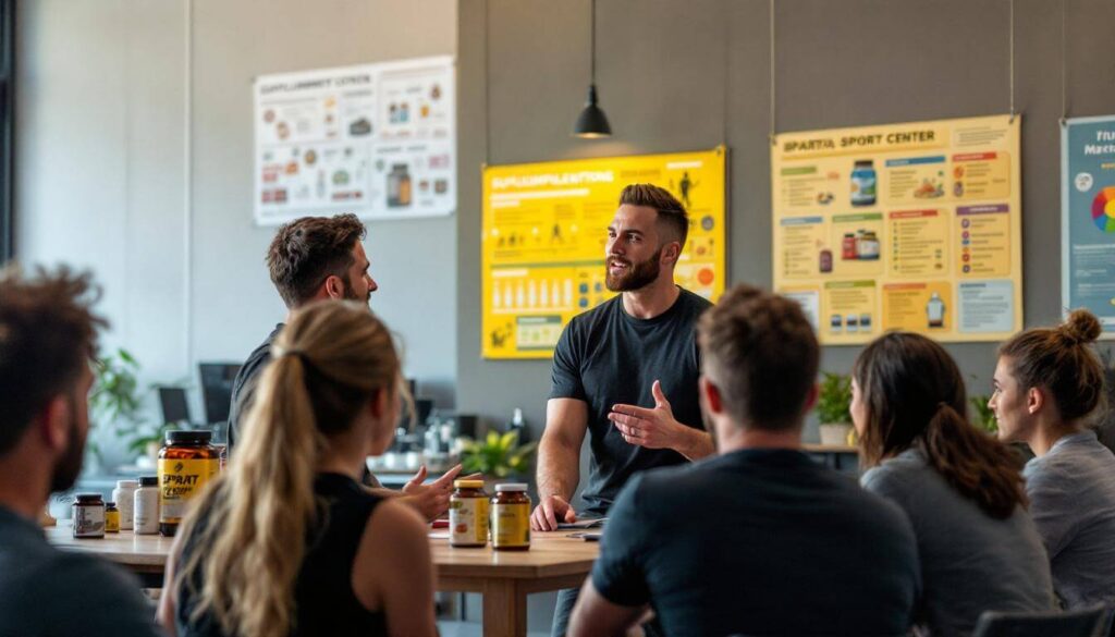 hombres hablando en una mesa ante público