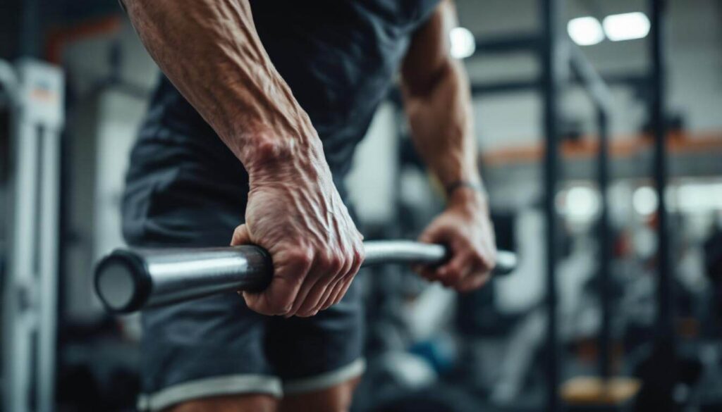 manos de hombre sobre barra