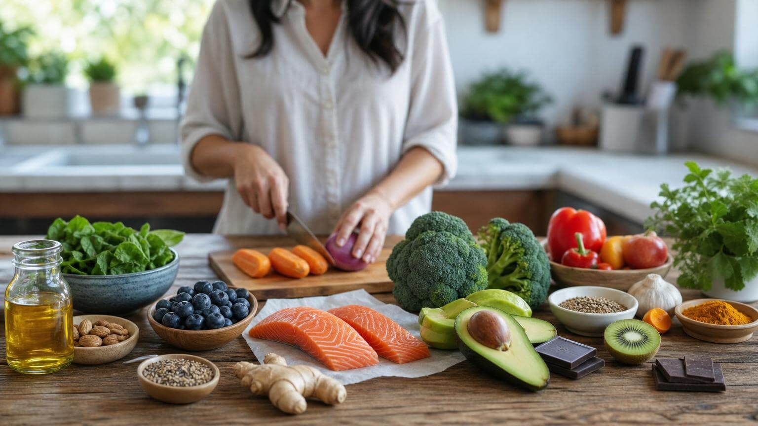 mujer cortando fruta y verdura mujer cortando fruta y verdura