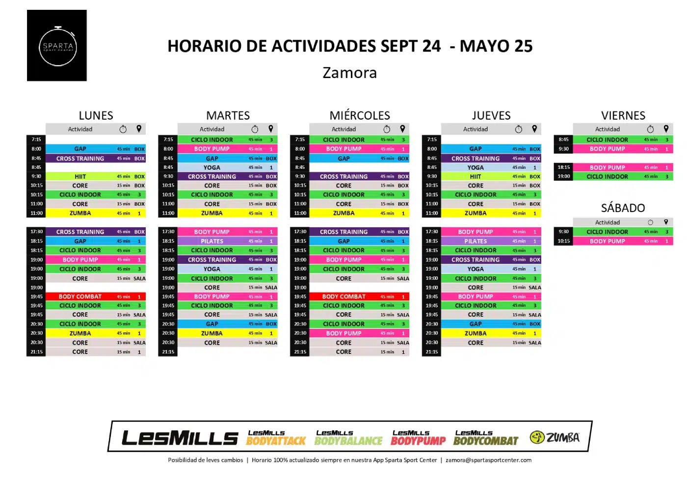 horarios gimnasio sparta sport center en zamora