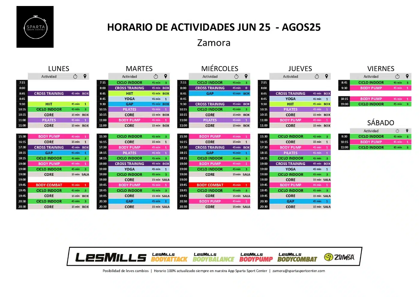 horario del gimnasio sparta sport center en zamora