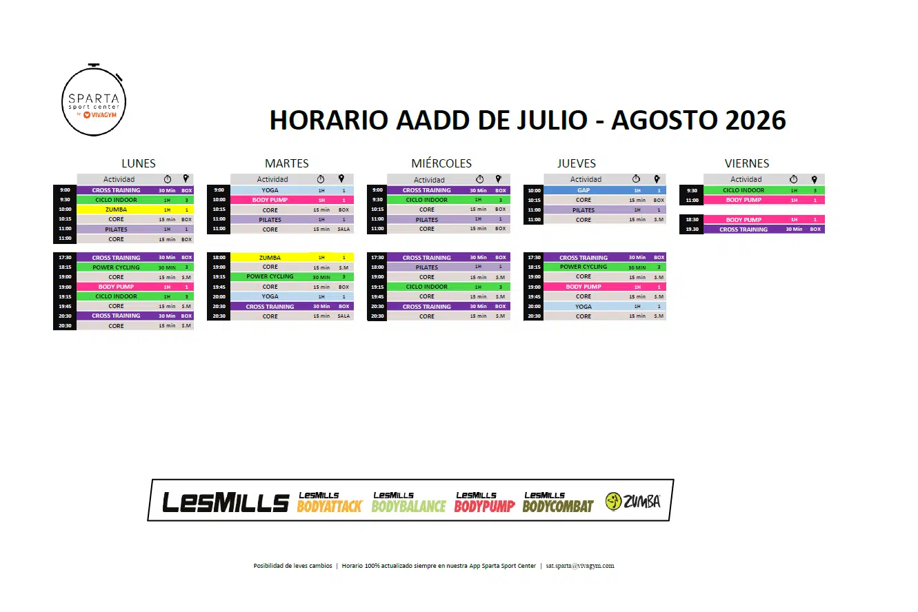 horario gimnasio sparta sport center zamora