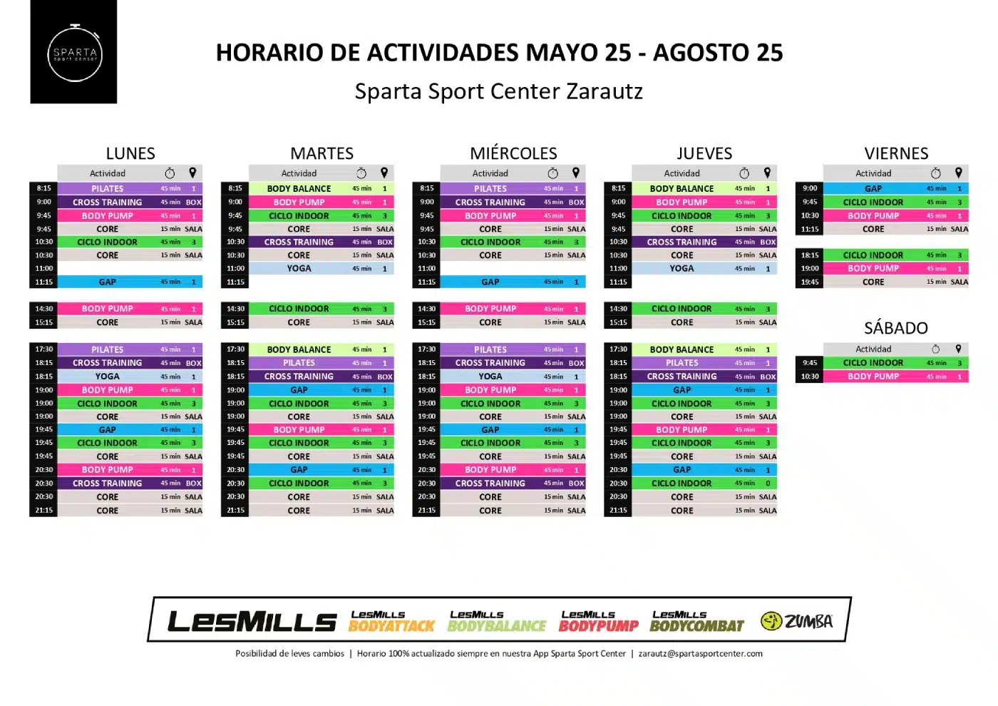 horario gimnasio sparta sport center en zarautz