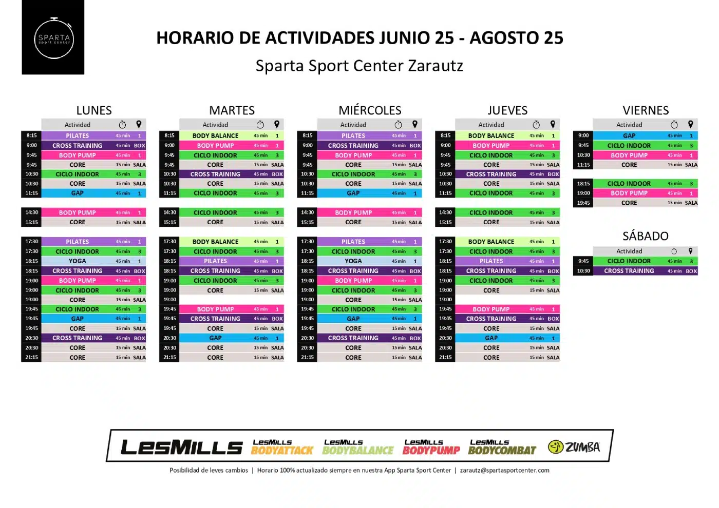 horario del gimnasio sparta sport center en zarautz