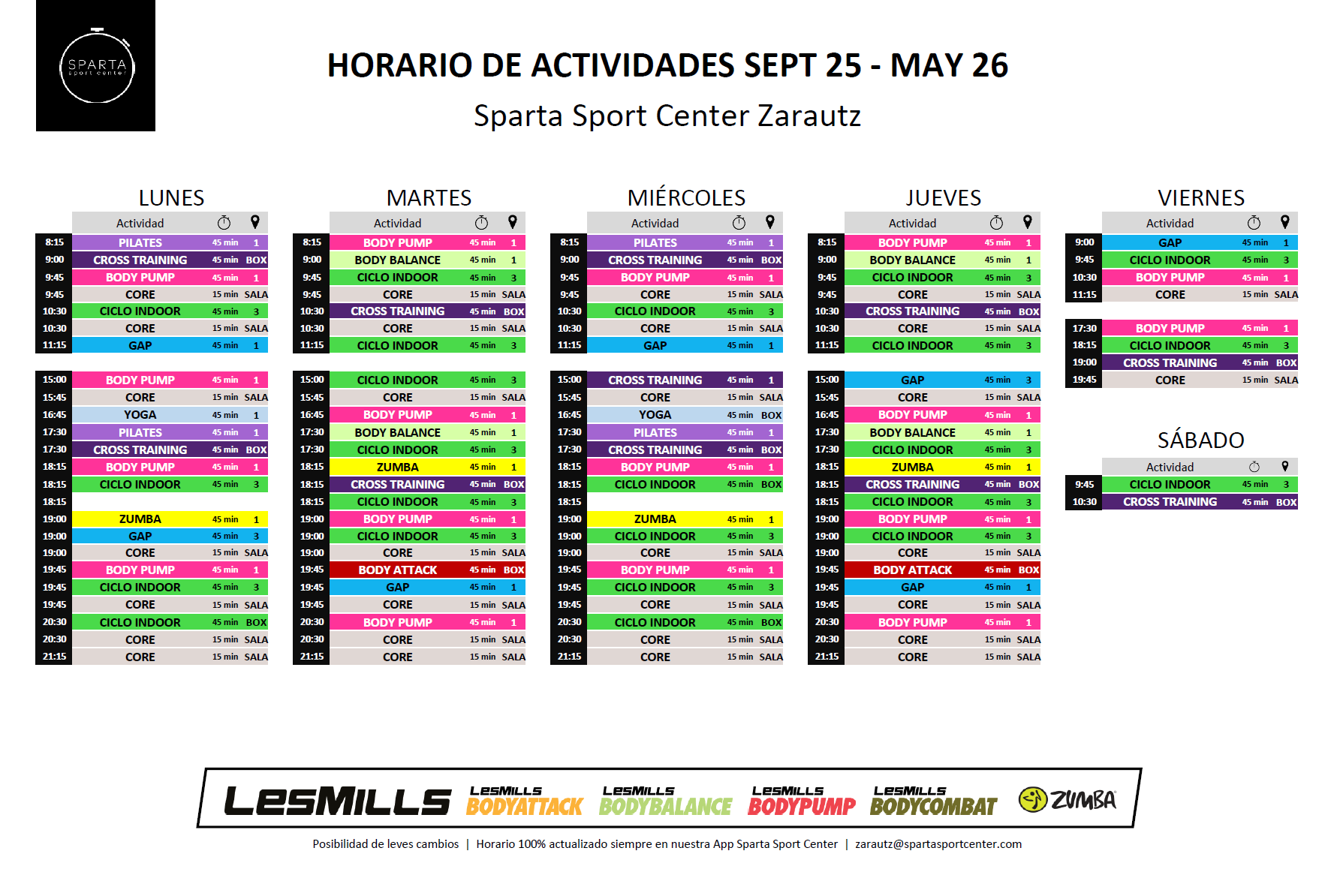 horario del gimnasio sparta sport center en zarautz