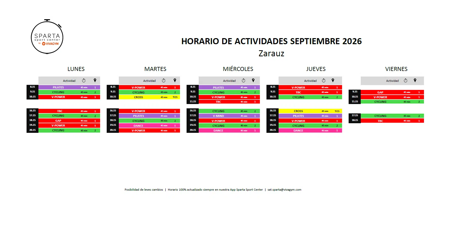 horario del gimnasio sparta sport center en zarautz