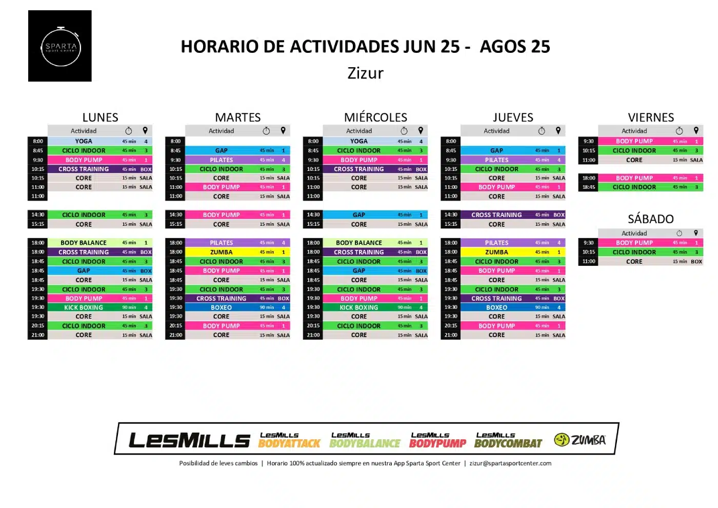 horario gimnasio sparta sport center zizur