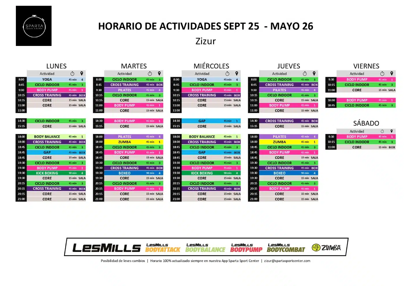 horario del gimnasio sparta sport center zizur