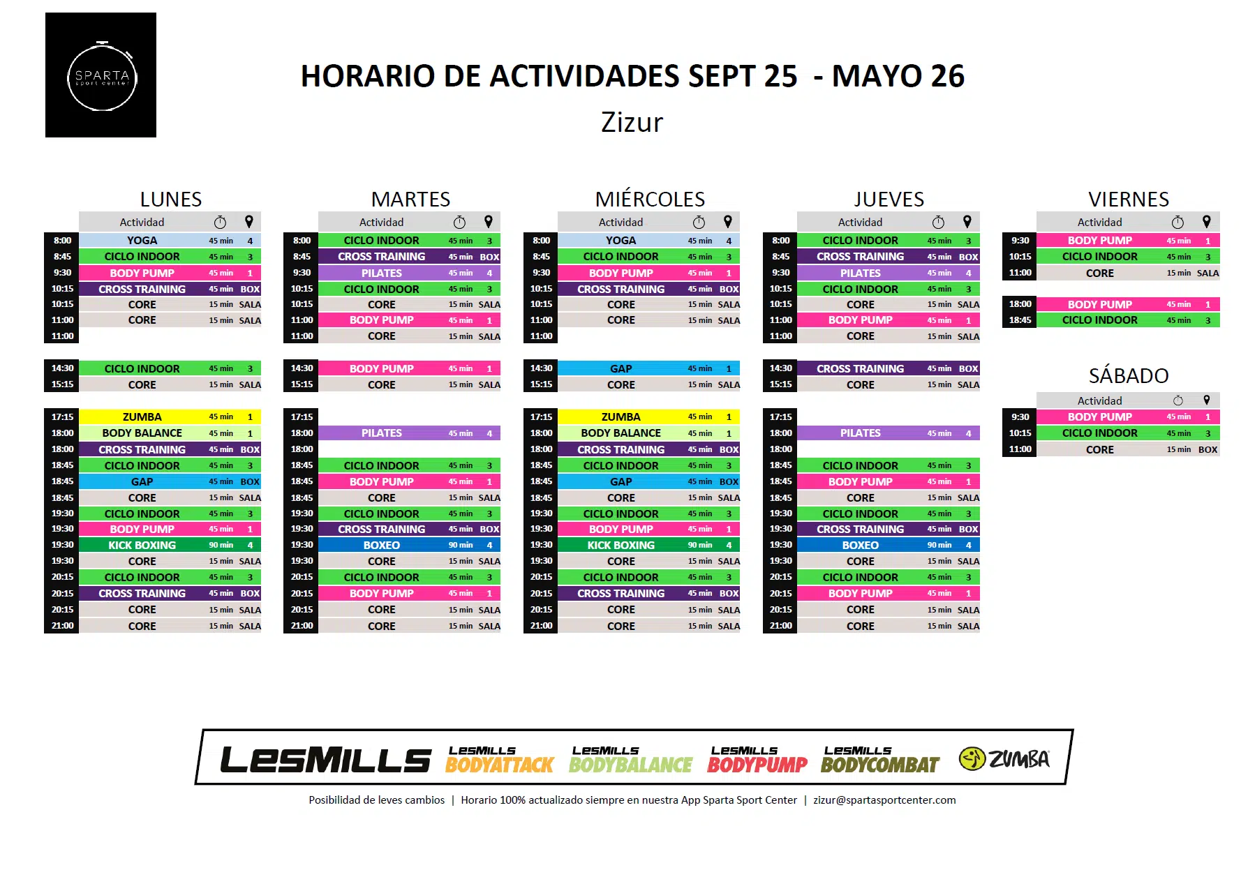 horario actividades sparta sport center zizur