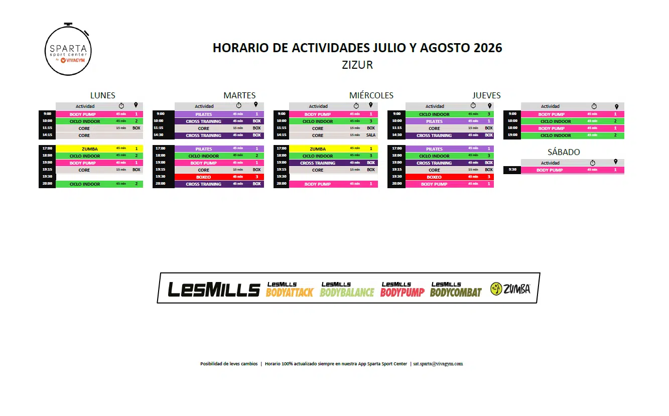 07.26 Horario actividades dirigidas Zizur