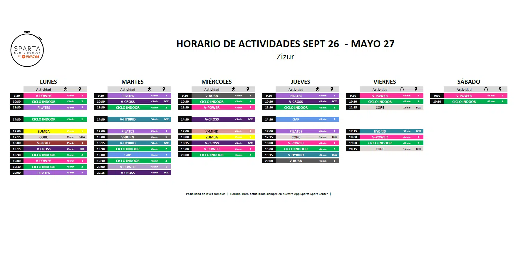 07.26 Horario actividades dirigidas Zizur